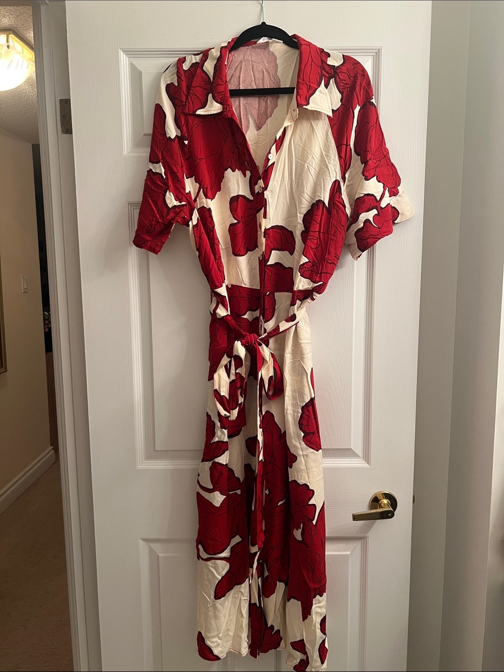 H&M Red and Cream Floral Midi Shirt Dress